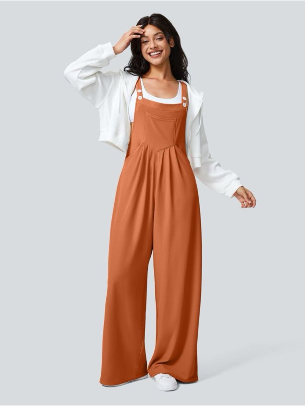 HALARA Rust Orange Wide-Leg Bib Jumpsuit